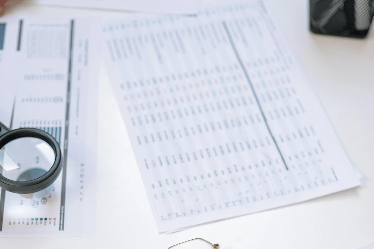 Business spreadsheets with charts and detailed data reports.